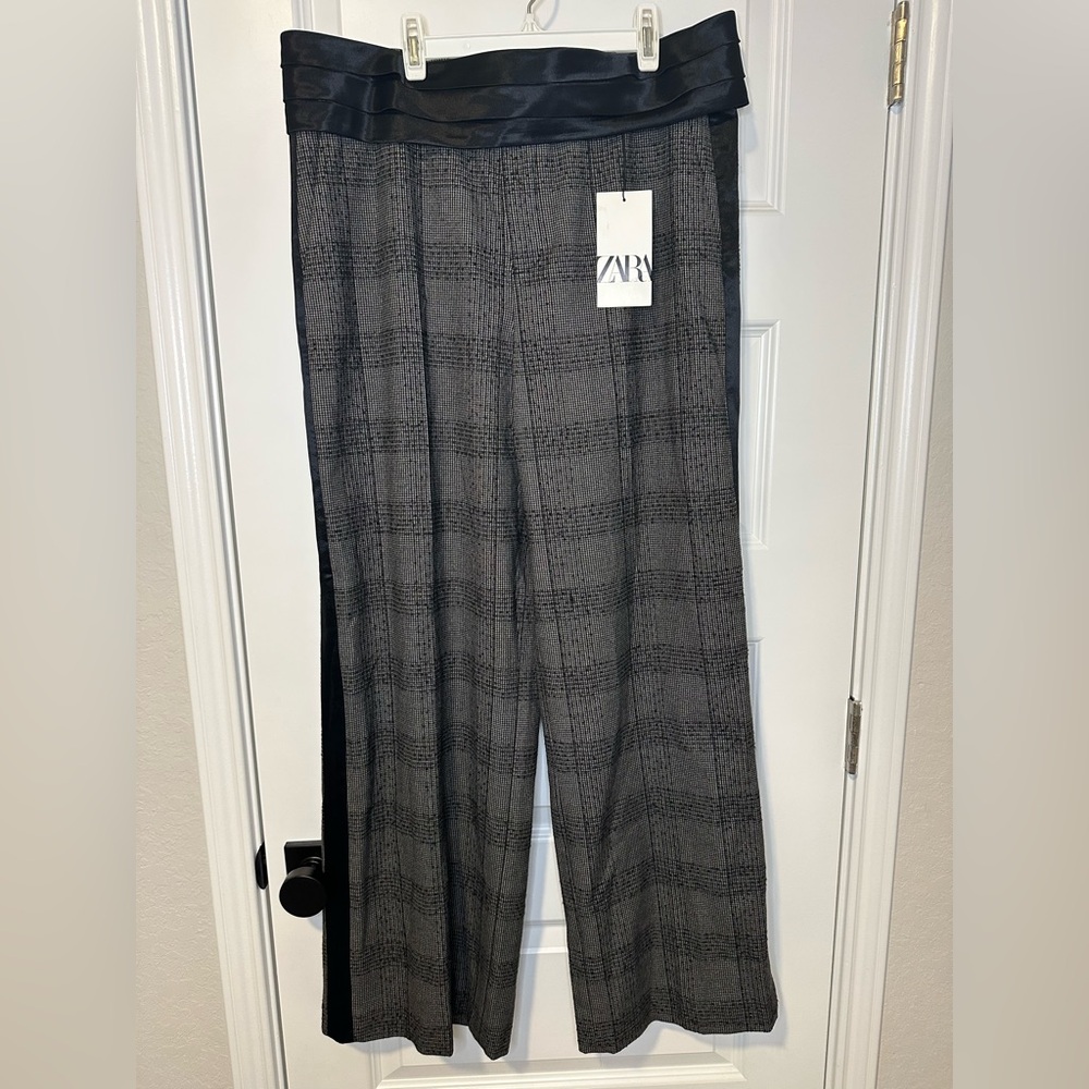 NWT Zara Charcoal Checkered Trousers